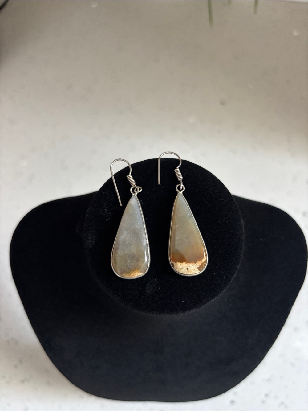 Sterling Silver Teardrop Jasper Gemstone Dangle Earrings